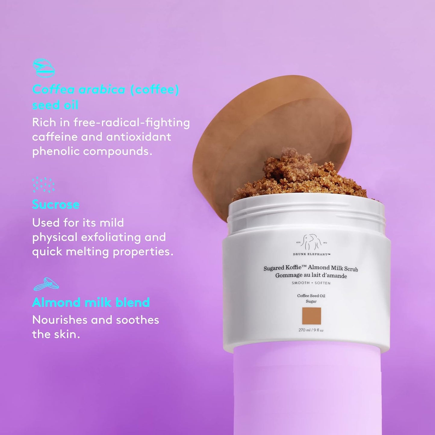 Drunk Elephant - Exfoliante - Sugared Koffie Almond Milk Scrub - 270 ml