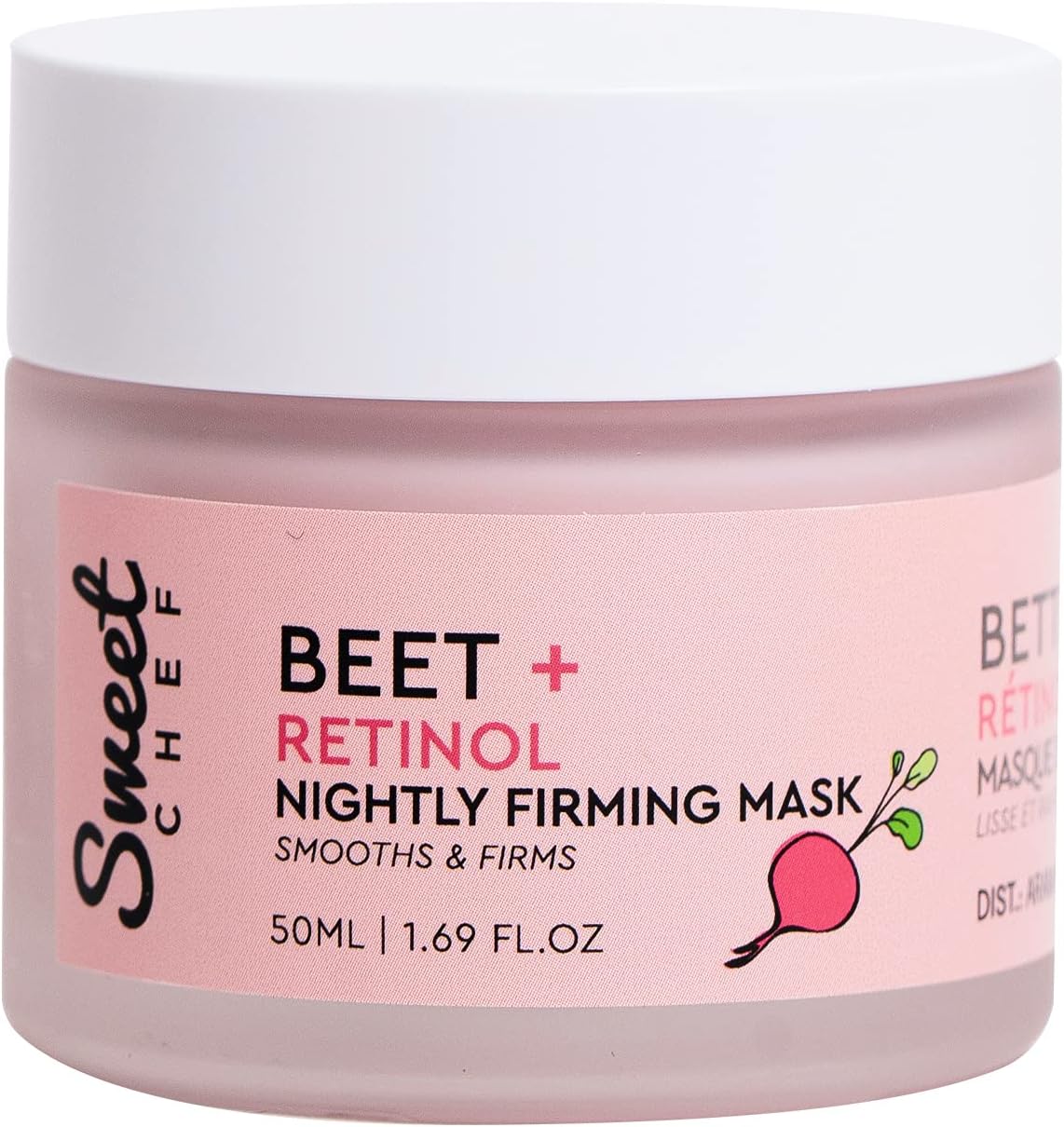 Sweet Chef Mascarilla reafirmante nocturna de remolacha + retinol, extracto de raíz de remolacha + máscara de crema de noche suavizante de retinol, mascarilla vegana durante la noche con escualano - 50ml