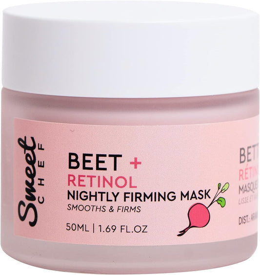 Sweet Chef Mascarilla reafirmante nocturna de remolacha + retinol, extracto de raíz de remolacha + máscara de crema de noche suavizante de retinol, mascarilla vegana durante la noche con escualano - 50ml