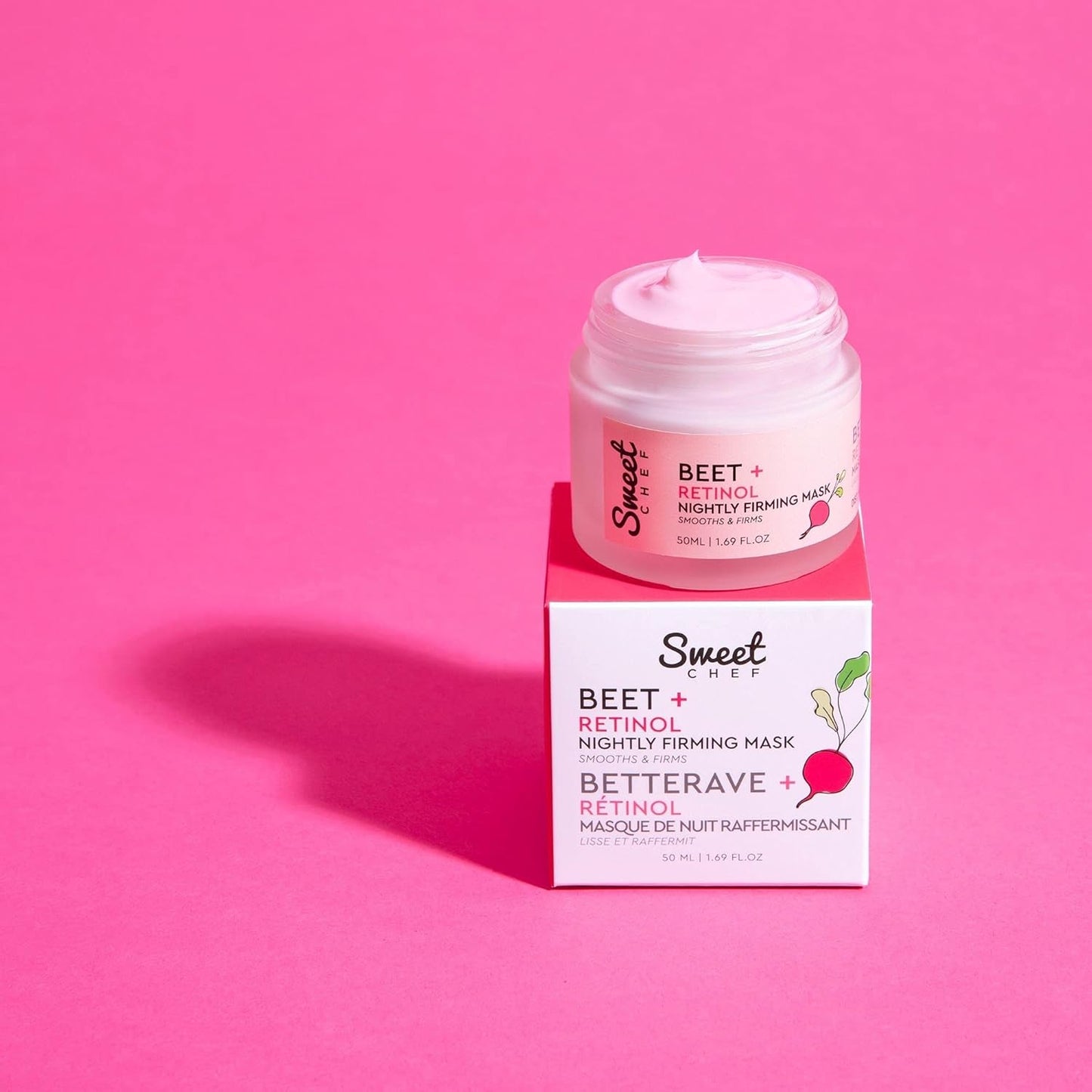 Sweet Chef Mascarilla reafirmante nocturna de remolacha + retinol, extracto de raíz de remolacha + máscara de crema de noche suavizante de retinol, mascarilla vegana durante la noche con escualano - 50ml