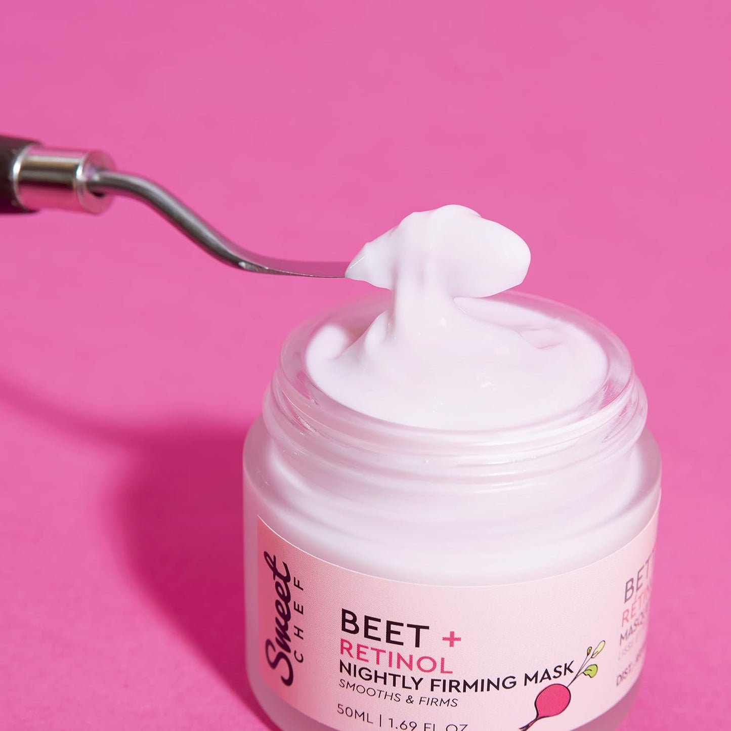 Sweet Chef Mascarilla reafirmante nocturna de remolacha + retinol, extracto de raíz de remolacha + máscara de crema de noche suavizante de retinol, mascarilla vegana durante la noche con escualano - 50ml