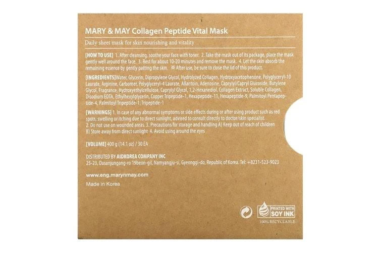 Mary & May Collagen Peptide Vital Mask - Mascarilla con peptidos de colágeno lista para usarse