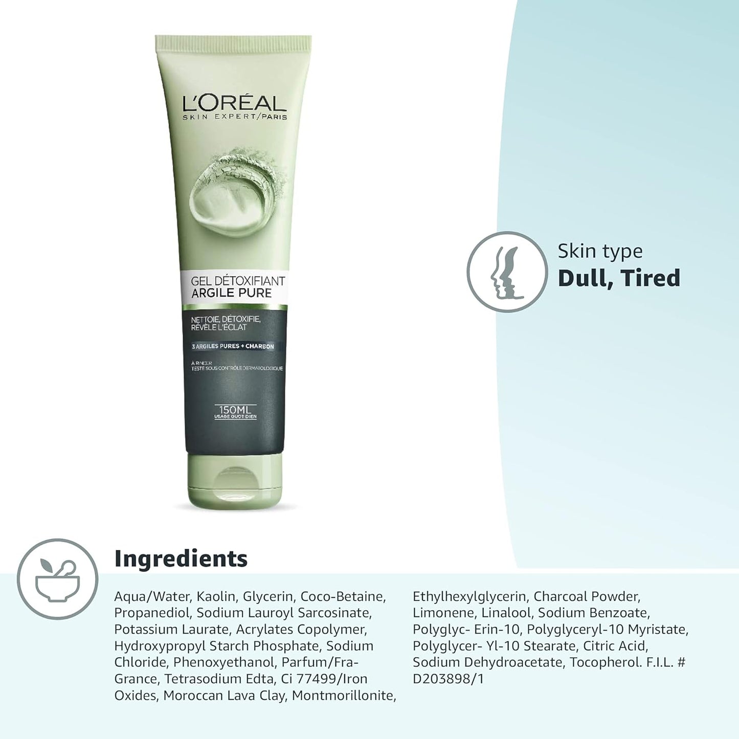 L'Oreal Paris Gel Limpiador Efecto Detox Arcillas Puras, 130 ml