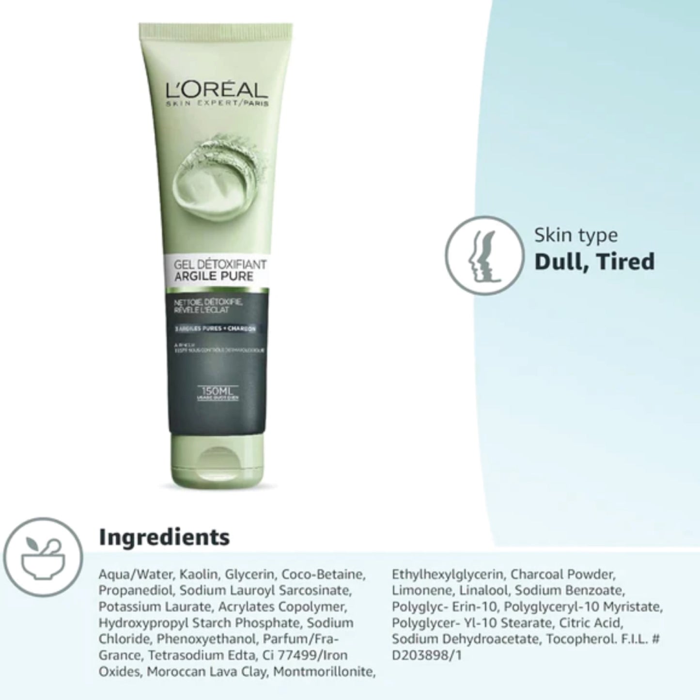 L'Oreal Paris Gel Limpiador Efecto Detox Arcillas Puras, 130 ml