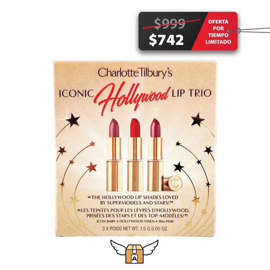 Charlotte Tilbury - Iconic Hollywood Lip Trio - Trio de Labiales iconicos - Set de 3 labiales Icon Baby, Hollywood Vixen, 90s Pink