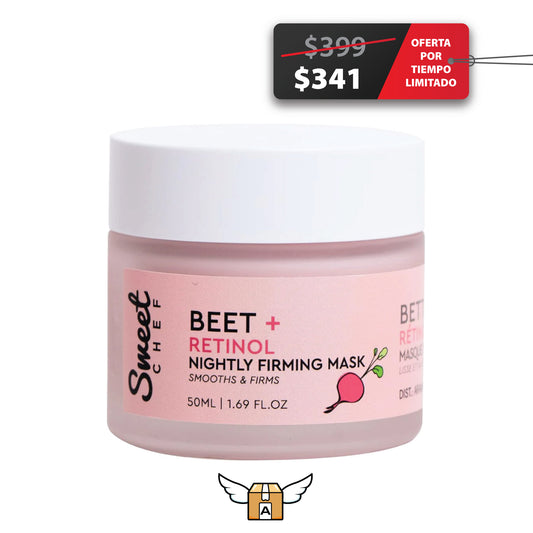 Sweet Chef Mascarilla reafirmante nocturna de remolacha + retinol, extracto de raíz de remolacha + máscara de crema de noche suavizante de retinol, mascarilla vegana durante la noche con escualano - 50ml